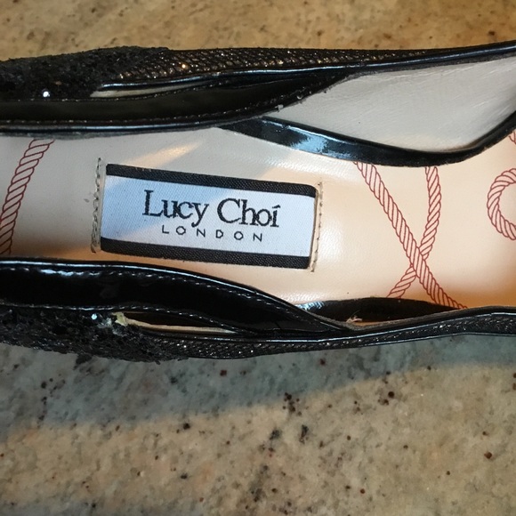 Lucy Choi London Black Glitter Cut Out Heels